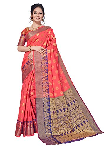 Image of AKHILAM Women's Kanjivaram banarasi silk Woven Design Saree With Unstitched Blouse Piece Saree With Un-Stiched Blouse