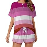 SDERDZSE Lesbian Pride Flag LGBTQ Pajama Sets for Women 2 Piece Short Sleeve Sleepwear Soft Women’s Pajama Sets L