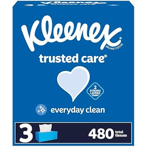 Kleenex Trusted Care Facial Tissues, 3 Flat Boxes, 160 Tissues per Box, 2-Ply (480 Total Tissues), Packaging May Vary Cover
