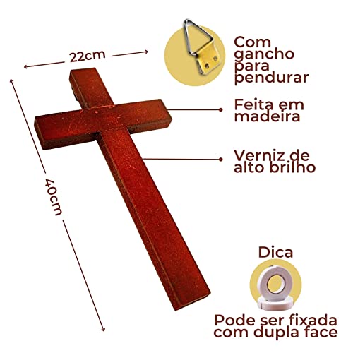 Cruz Crucifixo Simples Madeira Grande de Parede Sem Imagem 40cm Ecumênico Artesanato Minimalista par