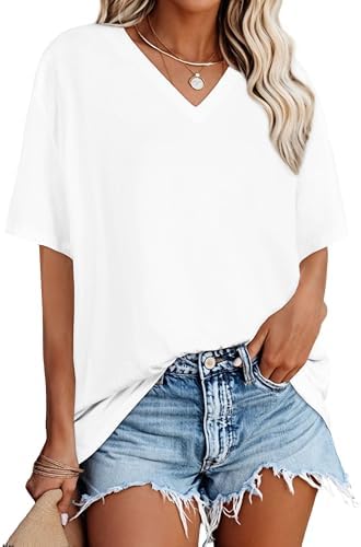 Oversized Tshirts for Women V Neck Short Sleeve Summer Casual Bas...