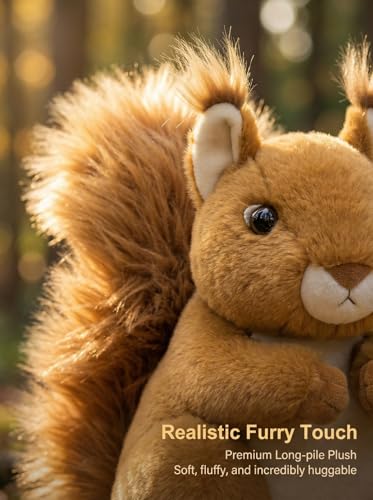 Image of MaoGoLan 4Pcs Squirrel Plush Toys with 3 Baby Squirrels, Realistic Mother Squirrel Stuffed Animal Set, Soft Brown Woodland Animal Plushie Gift for Kids, Girls, Boys & Forest Animal Lovers