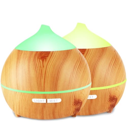 Oil Diffuser, Avaspot 2 Pack 250ml Wood Grain Essential Oil Diffuser, Cool Mist Ultrasonic Aromatherapy Diffuser, 7 LED Light Aroma Diffuser Auto-off Humidifier, Adjustable Mist Mode for Home, Office
