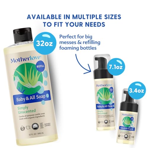 Image of Motherlove Baby & All Soap (32 oz) Gentle Foaming All-Purpose Castile Soap Made with Organic Ingredients - Simply Unscented (Pack of 2)