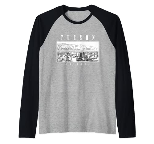 Tucson Arizona Vintage Skyline Black & White Raglan Baseball Tee