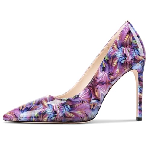 Saekcted Womens Stiletto High Heel Pointed Toe Pumps Slip-on Party Basic Classic Patent Leather 3.9 Inches Heels