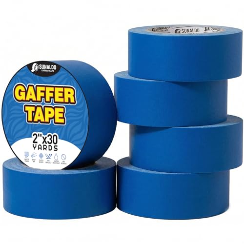 Image of Gaffers Tape Heavy Duty, Easy to Rip, Residue-Free Professional Grade Floor Tape for Electrical Cords, Matte Finish Non Reflective, Weather Resistant (6, Blue, 2 inch x 30 Yards)