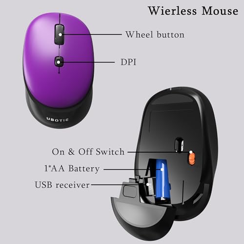 Colorful Wireless Computer Keyboards Mouse Combos, UBOTIE Polychrome Round Keycaps Retro PC Keyboards 2.4GHz Radio Frequency Connection with Optical Mouse(Black Purple) by UBOTIE - Image 5