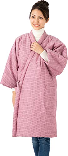 綿の郷(ワタノサト) 久留米織前合わせロングはんてん:小矢柄ピンク 綿の郷(ワタノサト) 久留米織前合わせロングはんてん:小矢柄ピンク