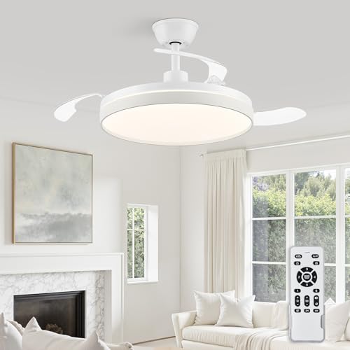 ZMISHIBO-Ventilador de Techo con Luz 106cm Ventilador sin Aspas CCT 3000K-65000K Función Verano-Invierno,Motor DC 30W+Luz LED 38W,6 Velocidades,Silencioso,Temporizador 2H/4H,Blanco