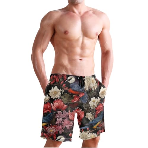 Cute Flower Bird Mens Swim Trunks Quick Dry Beach Shorts with Pocket S 202b27904