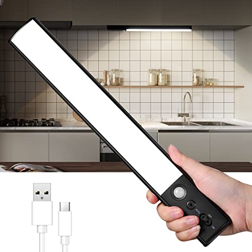YELKO Under Cabinet Lighting, 100 LED Motion Sensor Closet Lights, 4200mAh Rechargeable Counter Lights Battery Operated, Dimmable Portable Bright nightlights for Kitchen Wardrobe Cupboard(Cool White)