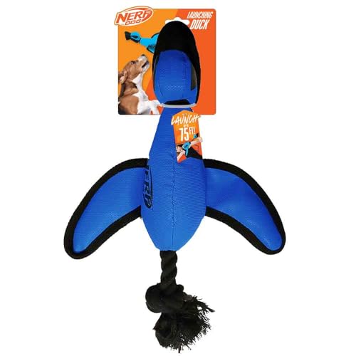 Nerf Dog Large Nylon Launching Duck with Interactive Design, Blue (3473), for All Breed Sizes