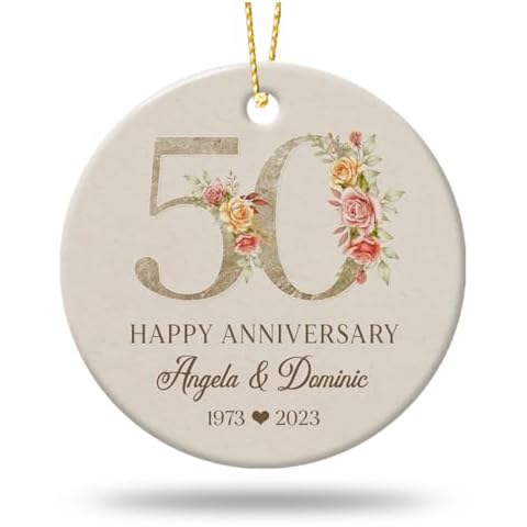 KilyHome Personalized 50th Anniversary Wedding Ornament 2024 Christmas Hanging for Couple, 50 Years Wedding Gift for Parent Grandparent Ceramic Ornament for 50th Husband & Wife Married Decoration. Cover