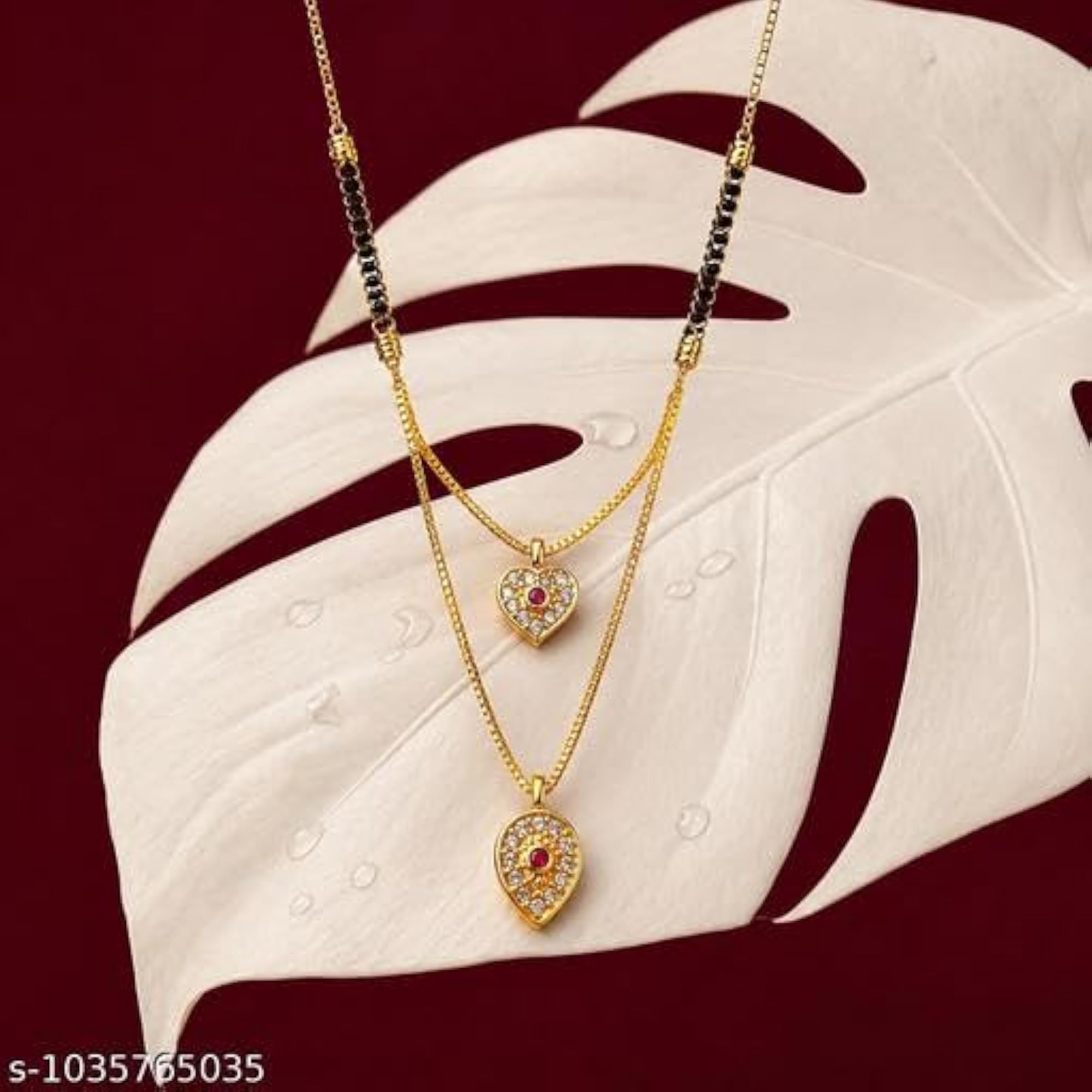 2 Layer AD Stone Mangalsutra with Gold Plated Short Black Bead Chain