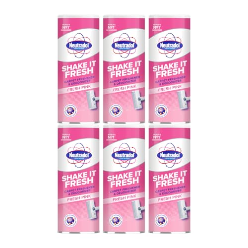 Image of Neutradol Shake It Fresh Carpet Deodoriser, Odour Neutraliser for Carpets & Rugs, Fresh Pink, Multipack of 6 x 350g
