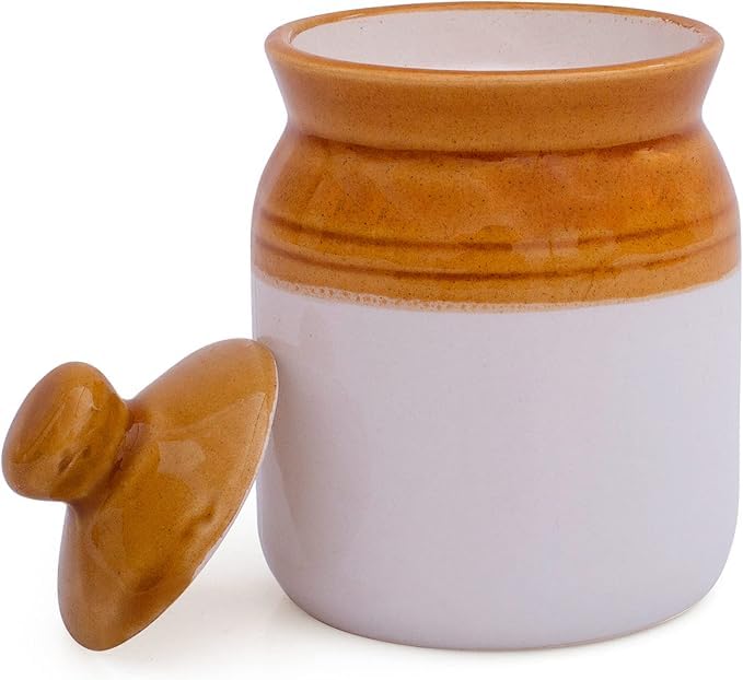 Decorative Ceramic Jar With Lid For Kitchen Pantry Countertop Home Dining Table Accessories Condiment Pickle Spice Coffee Tea Caddy Sugar Salt Herbs Food Storage Canister Holder Hand Painted