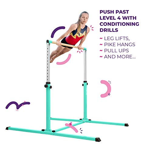 Springee Adjustable Height Team Gymnastics Bar - Gymnastics Equipment for Home - Kip Bar - Teal