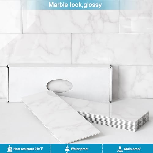 Image of BeNice Peel and Stick Backsplash for Kitchen Tile,Peel and Stick Tiles for Walls Tile Stickers Waterproof Marble Tile Backsplash 3.85 inchx11.73 inch(16Tiles) Carrara White
