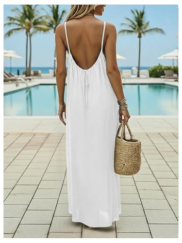 Image of SHENHE Women's Open Back Spaghetti Strap Beach Maxi Dress Loose Flowy Vacation Sundress