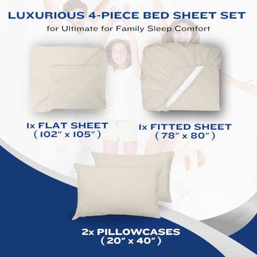 Image of DREAMCARE Queen Sheet Set - 4 pcs Breathable Cooling Sheets - up to 21 inch Extra Deep Pocket Queen Sheets Set with Side Pockets - Extra Soft 100% Brushed Hypoallergenic Hotel Luxury Bedding - Ivory