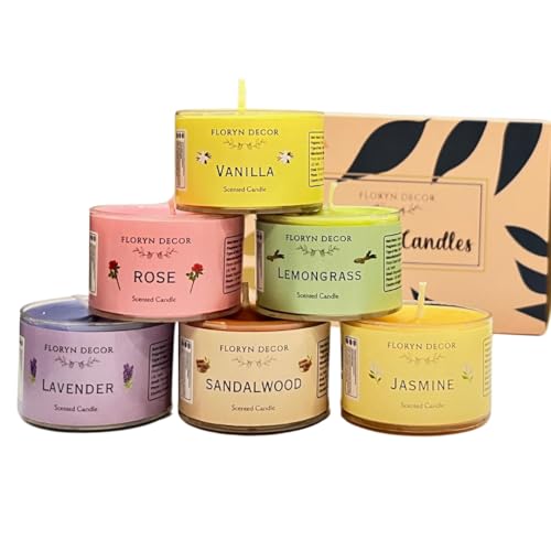 Image of Floryn Decor Scented Candles Gift Set for Home Decor, Non-Breakable and Reusable Jars, Fragrances - Lavender, Rose, Vanilla, Jasmine, Sandalwood, Lemongrass (24)