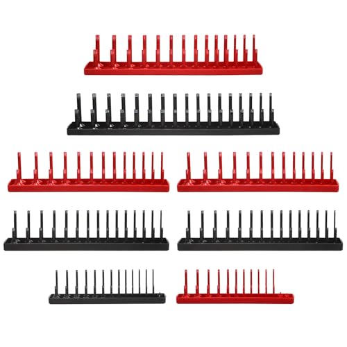 Socket Organizer Tray Set, 8-Piece Socket Holder Set Includes 2PCS 1/4", 4PCS 3/8", 2PCS 1/2" Drive Metric SAE Socket Trays, Store 228 Pieces Standard and Deep Sockets(Socket not Included)