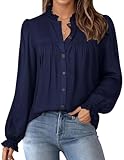 LOOKBOHO Womens Dressy Casual Blouse Business Long Sleeve Tops Ruffle Crew Neck Work Shirt Fall Outfit Navy Blue M