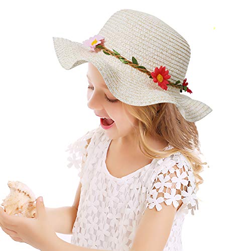 Bienvenu Sun Straw Hat Kids Girls Large Wide Brim Travel Beach Beanie Cap4