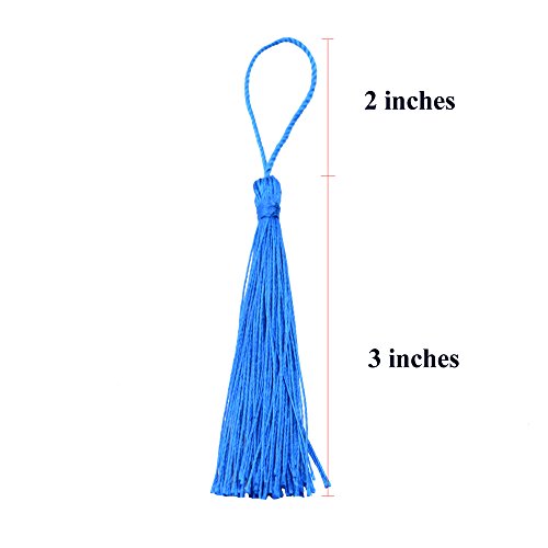 Image of 100pcs 13cm /5 Inch Silky Floss Bookmark Tassels with 2-Inch Cord Loop and Small Chinese Knot for Jewelry Making, Souvenir, Bookmarks, DIY Craft Accessory (Peacock Blue)
