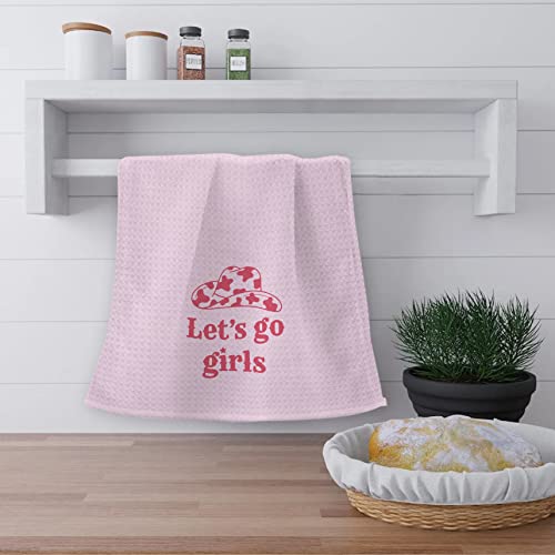 Ohsul Hot Pink Preppy Cowgirl Hat Highly Absorbent Bath Towels Kitchen Towels Dish Towels,Inspirational Let’s Go Girls Hand Towels Tea Towel For Bathroom Kitchen College Dorm Decor,Teen Girls Gifts #TOP2