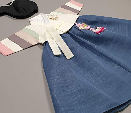 100 Day Birth Korea Baby Girl Hanbok Traditional Dress Outfits Celebration Party Ivory Blue Set