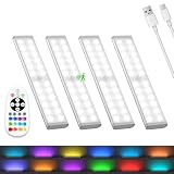 Under Cabinet Lights Wireless, 58-LED Rechargeable Motion Sensor Closet Lights with Remote Control, RGB Color Changing Under Counter Lights for Kitchen, Pantry, Bedroom, Stairs, 4 Pack