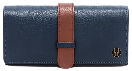 Image of WildHorn Women's Genuine Leather RFID Blocking Wallet | Tri-Fold High-Capacity Ladies Purse with Card Slots, Zipper Coin Pocket & Snap Closure | Ideal Gift for Women (Blue)