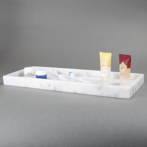 Creative Home Natural Creamy White Marble Bathroom Towel Tray All Purpose Tray Counter Top Small Accessories Organizer, 6" X 16" X 1.5" H, Off-White #TOP3