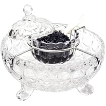 DUEBEL Caviar Server Set with 2 Mother of Pearl Spoons - Elegant Droplet Pattern Serving Bowl for Caviar, Shrimp, and More in Kitchen, Restaurant and Catering Events