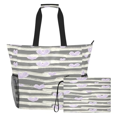 Sac fourre-tout gris à rayures résistant avec de grandes poches latérales en maille