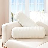 Cheer Collection Faux Fur Bolster Pillows – Soft Decorative Cylinder Pillows for Bed or Couch, Machine Washable – 8” x 24”, Set of 2, Snow Leopard