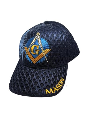 Image of AborenCo Freemason Mason Lodge Symbol Adjustable 3D Embroidery Baseball Cap Hat
