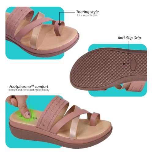 Image of YOHO Evergreen Slides Cross Strap Sandals for Women | Stylish, Comfortable Orthopedic & Anti Skid | Office, Summer, Beach, Casual Wear Flats for Ladies /Girls