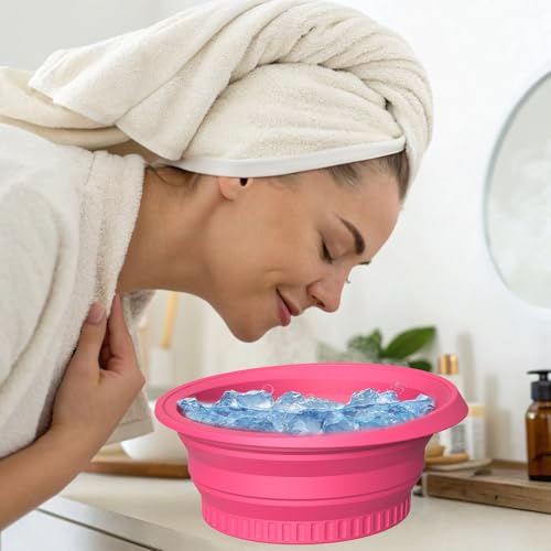 Image of Face Bowl for Ice With Built-in Ice Tray Collapsible Silicone Facial Face Ice Bath Bowl Small Reusable Cold Plunge Basin is Portable,Perfect for Home Use (Rose Red)