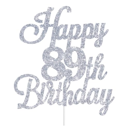 Happy 89th Birthday Cake Toppers Silver Glitter, Cheers to 89 Years Old Bday Decoration 89th Anniversary Cake Topper, Eighty-nine Theme Cake Decorations for Birth Anniversary Party
