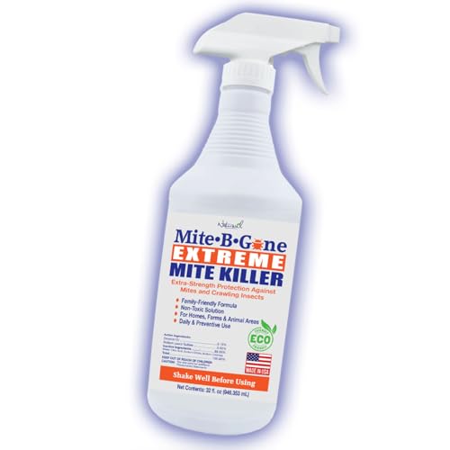 Mite-B-Gone Extreme Mite Killer Spray 32 oz Extra-Strength Surface Treatment for Bedding Furniture Carpets Home & Pet Use Plant-Based Made in USA