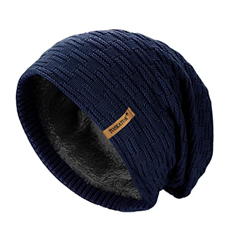 TOSKATOK® Ladies Mens Unisex Warm Winter Textured Knit Slouch Beanie hat with Cosy Faux Fur Teddy Fleece Liner