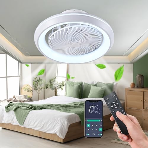 RRBEST Ventilador de techo con iluminación y Mando a Distancia, Lampara Ventilador Techo Regulable, Silencioso, Giratorio 360°, Motor Reversible, 6 Velocidades