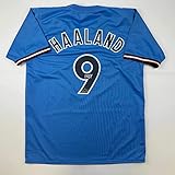 Facsimile Autographed Erling Haaland Manchester City Blue Reprint Laser Auto Soccer Jersey Size Men's XL