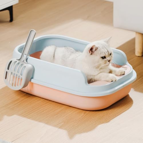 Riuuyyi 猫 トイレ - 猫 トイレ 大型 猫 システムトイレ スコップ付 - 51.5 * 36 * 16 CM 猫のトイレ 上から猫トイレ 猫の大きいトイレ 大容量 大型 砂の飛び散ら防止 掃除簡単 脱臭抗菌 引き出し式 お掃除楽 清潔トイレ 猫