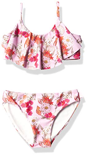 Seafolly Girls' Ruffle Tankini Swimsuit Set, Sea Shells Shell Pink, 3