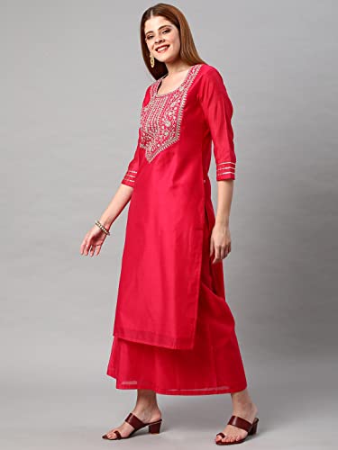 Image of GoSriKi Women's Cotton Blend Solid Straight Kurta with Palazzos & Dupatta (DHARAN)