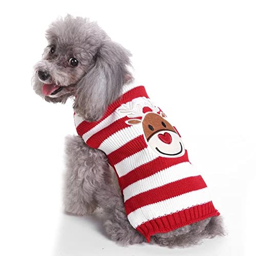 Cute Red Stripe Christmas Reindeer Sweater For Small Dogs Cats Winter Warm Sweater School Style Shirt Outfits Clothes Xs #TOP1